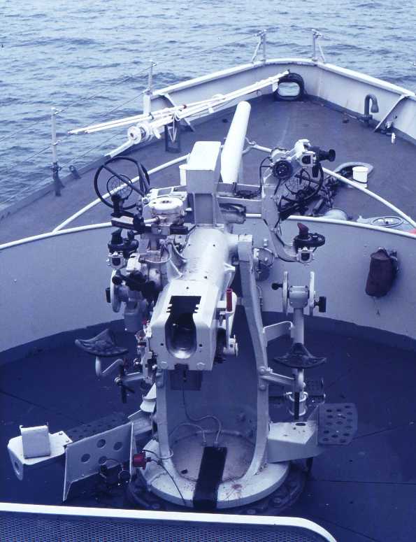 3 50 on bow of Netherlands HNLMS Jaguar F822 ex USS PCE1609 